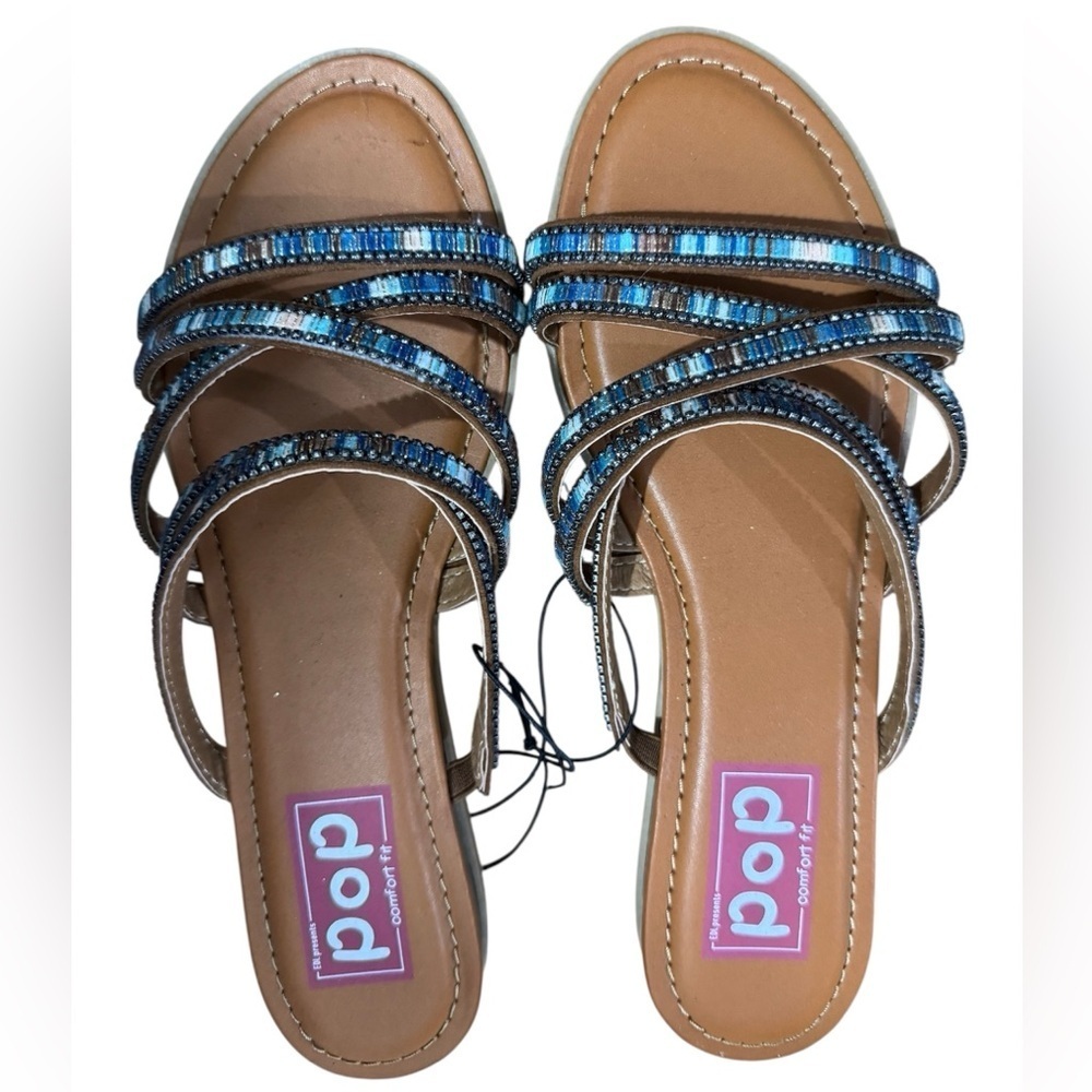 Pop Euphoric Sandals with Interwoven Straps Embellished with Blue Crystals W/10 - Picture 6 of 7